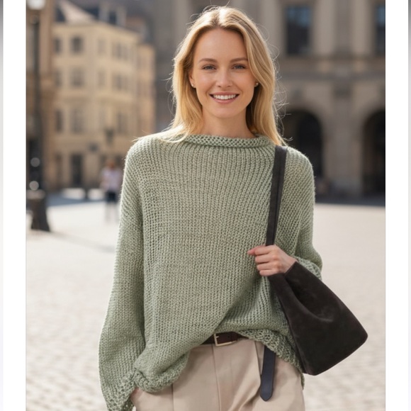 Zara Sweaters - NWT Zara Open Knit Sweater L Mint Sage Sheer Drop Shoulder Slouchy Bloggers Fave